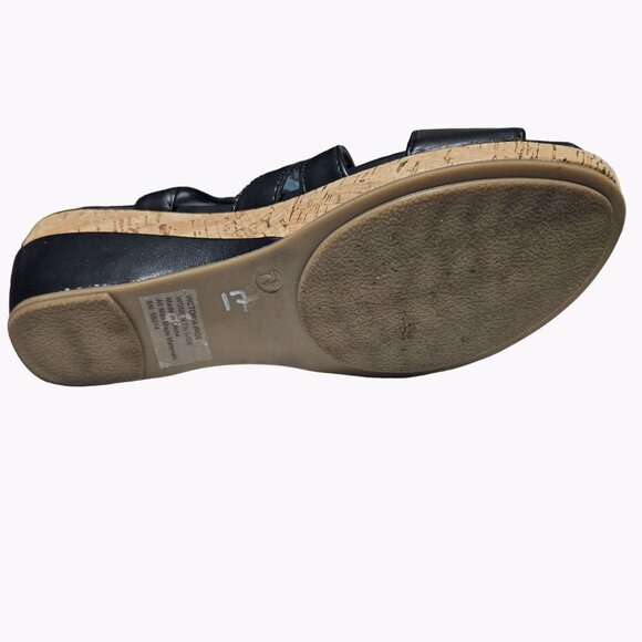 Flex Step Black Faux Leather Sandals Womens 7.5 M Strappy Sling Back Wedge Heels - Picture 11 of 14